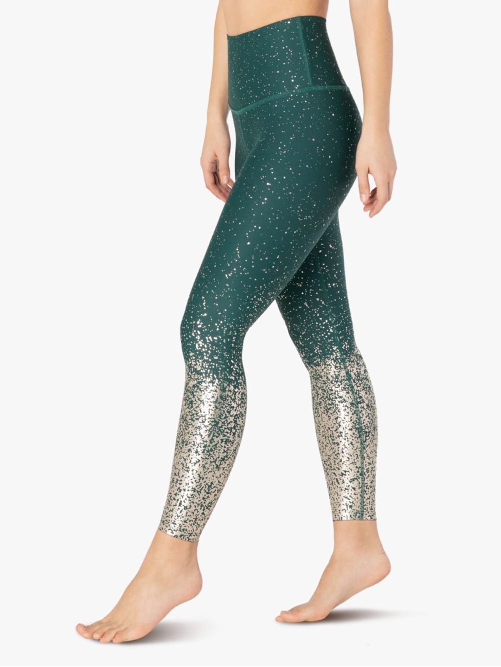 BEYOND YOGA ALLOY OMBRE Midi Yoga Leggings – Antique Gold Speckle Green Foil M